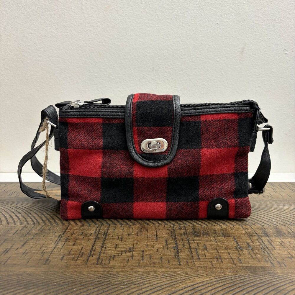 Woodland Creek Buffalo Plaid Fleece Crossbody Handbag in Red & Black Checkered